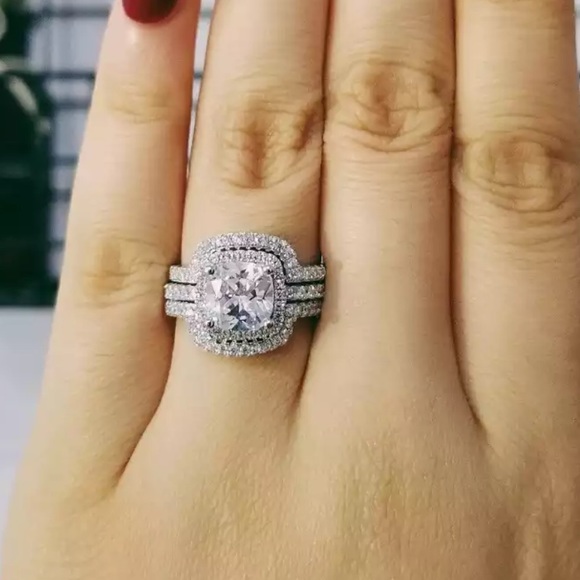 Jewelry - New Women’s 3 pc Set 925 Silver Diamond Engagement Bride Ring